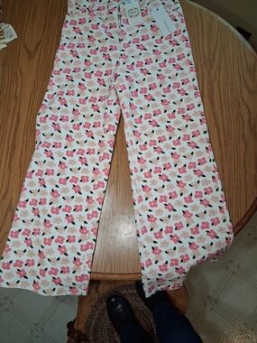 Annie Pink Floral Wide-Leg Pants on White